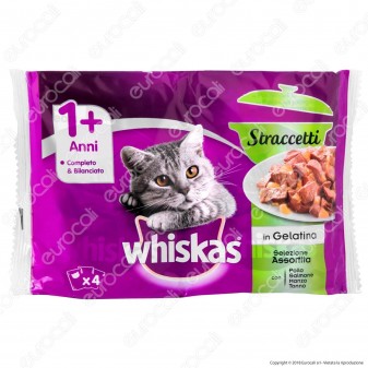 Whiskas Cibo per Gatti Straccetti di Pollo, Salmone, Manzo e Tonno -