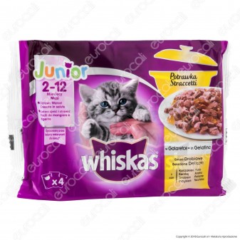 Whiskas Junior Cibo per Gatti Straccetti di Pollo, Anatra, Pollame e