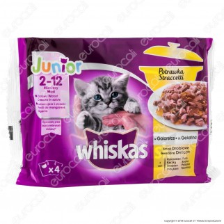 Whiskas Junior Cibo per Gatti Straccetti di Pollo, Anatra, Pollame e