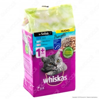 Whiskas Cibo per Gatti Pranzetti in Salsa al Pesce - 6 Bustine da 50g