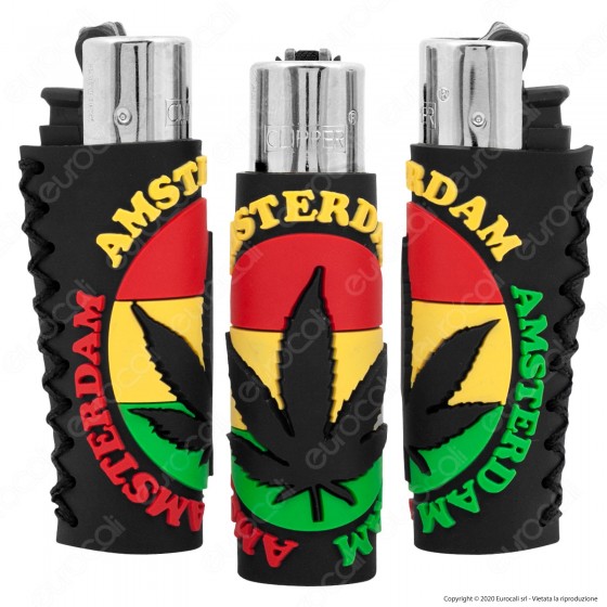 Clipper Large con Rivestimento in Gomma Fantasia Rasta Amsterdam - 1 Accendino Clipper Large con Rivestimento in Gomma Fantasia Rasta Amsterdam - 1 Accendino