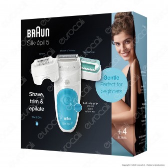 Braun Silk-épil 5 5-610 Wet&Dry Epilatore a Batteria Ricaricabile Donna Impermeabile Depilazione Delicata dei Peli