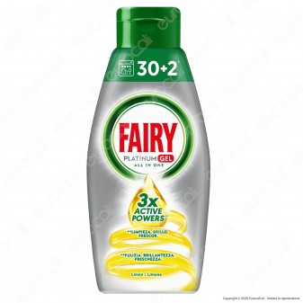 Fairy Platinum Gel detersivo per lavastoviglie al Limone 32 lavaggi -