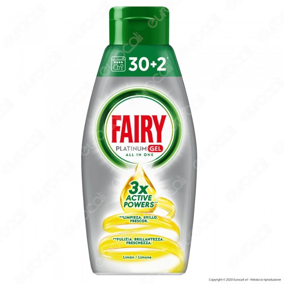 Fairy Platinum Gel detersivo per lavastoviglie al Limone 32 lavaggi - Fairy Platinum Gel detersivo per lavastoviglie al Limone 32 lavaggi -