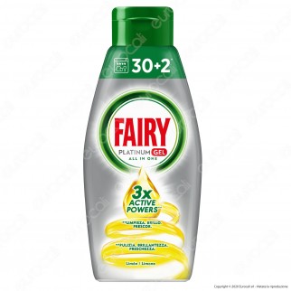 Fairy Platinum Gel detersivo per lavastoviglie al Limone 32 lavaggi -