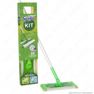 Swiffer Starter Kit Scopa con 8 Panni Catturapolvere e 3 Panni Umidi