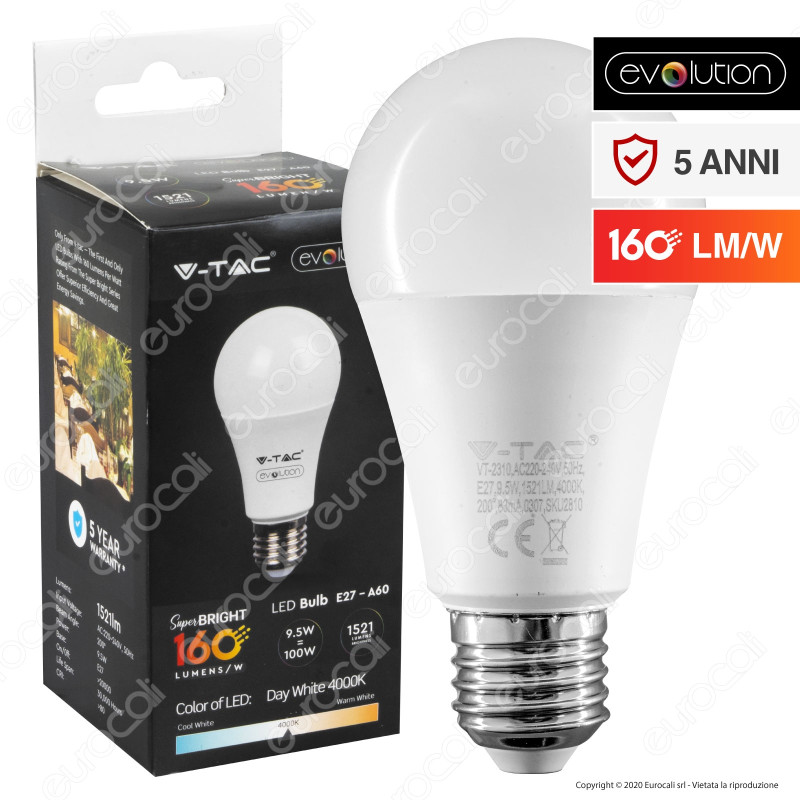 V-Tac Evolution VT-2310 Lampadina LED E27 9,5W Bulb A60 - SKU 2809 /