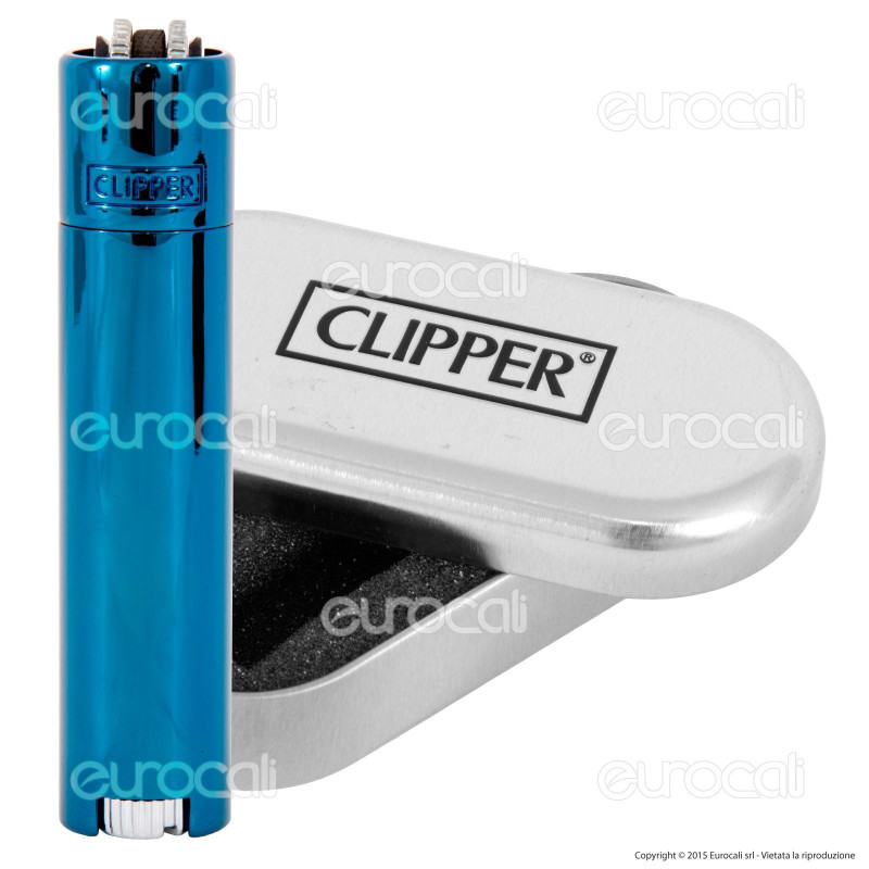 Clipper Metal Large in Metallo Fantasia Ice Blue - 1 Accendino
