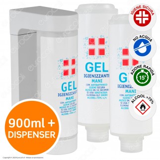 Kit Dispenser da Parete con 3 Flaconi da 300ml Ricarica di Gel