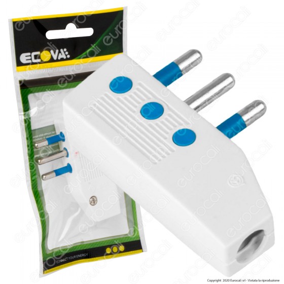 Ecova Spina Singola 10A 2P+T Salvaspazio Reversibile Piatta con Ecova Spina Singola 10A 2P+T Salvaspazio Reversibile Piatta con