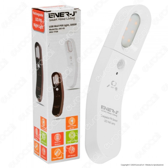 Ener-J Lampada da Muro Torcia LED 1,2W Batteria Ricaricabile con Ener-J Lampada da Muro Torcia LED 1,2W Batteria Ricaricabile con