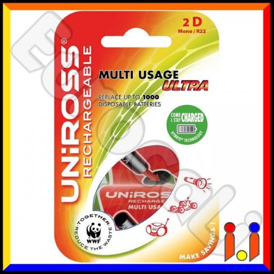 Uniross Hybrio Torcia D 2100mAh Pile Ricaricabili + Adattatori - Uniross Hybrio Torcia D 2100mAh Pile Ricaricabili + Adattatori -