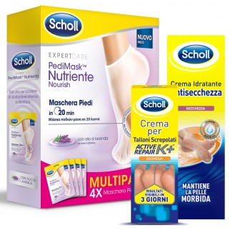 Kit Scholl Pedimask Olio di Lavanda, Crema K+ Per Talloni Screpolati