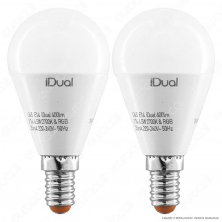Kit iDual 2 Lampadine LED E14 MiniGlobo P45 Multifunzione RGB+W 4,5W