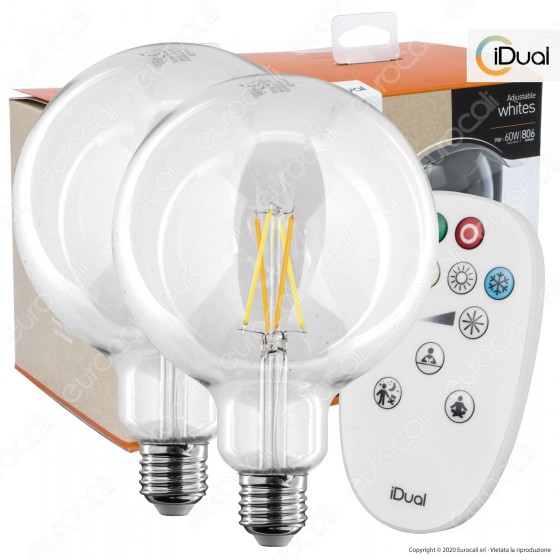 Kit iDual 2 Lampadine LED E27 Cross Filament 9W Globo G125 Changing Kit iDual 2 Lampadine LED E27 Cross Filament 9W Globo G125 Changing