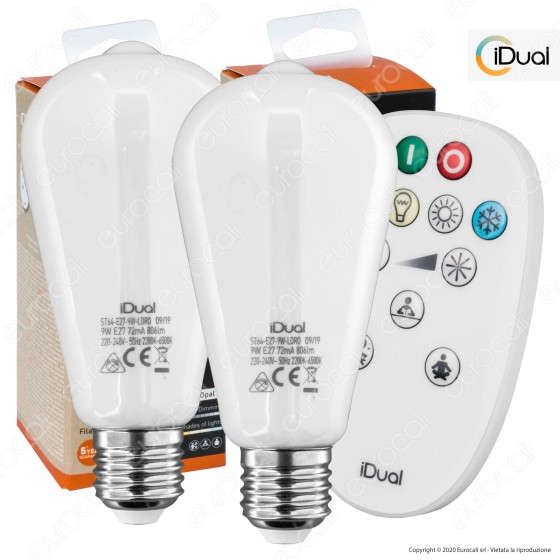 Kit iDual 2 Lampadine LED E27 Filament 9W Bulb ST64 Changing Color Kit iDual 2 Lampadine LED E27 Filament 9W Bulb ST64 Changing Color