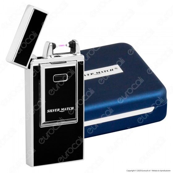 Silver Match Accendino USB in Metallo Antivento Ricaricabile con Arco Silver Match Accendino USB in Metallo Antivento Ricaricabile con Arco