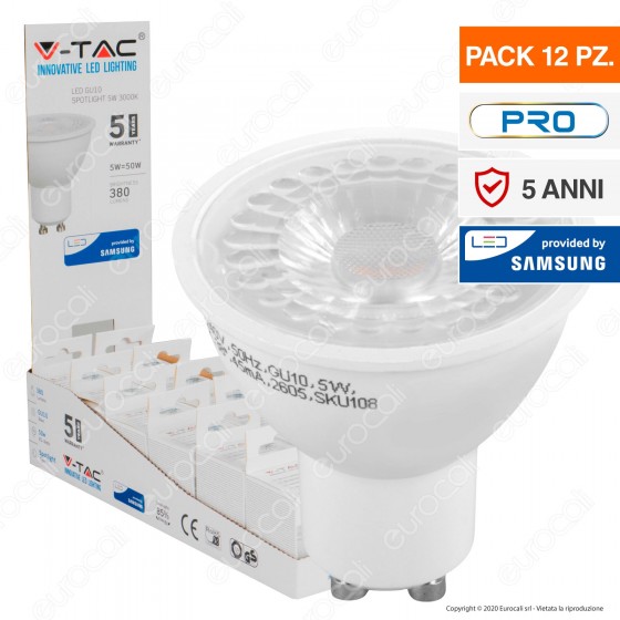 V-Tac PRO VT-275 Confezione 12 Lampadine LED GU10 5W Faretti V-Tac PRO VT-275 Confezione 12 Lampadine LED GU10 5W Faretti