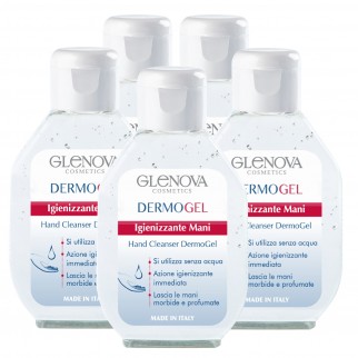 5 Flaconi da 80ml di Glenova Dermogel Gel Igienizzante Mani Alcolico