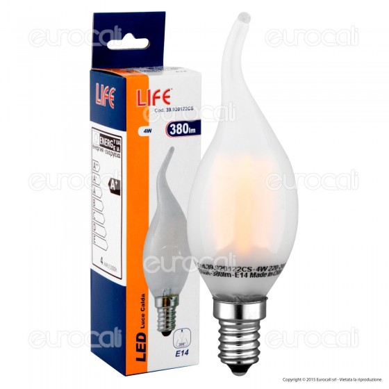 Life Serie Fiamma Lampadina LED E14 4W Candela Filamento in Vetro Life Serie Fiamma Lampadina LED E14 4W Candela Filamento in Vetro