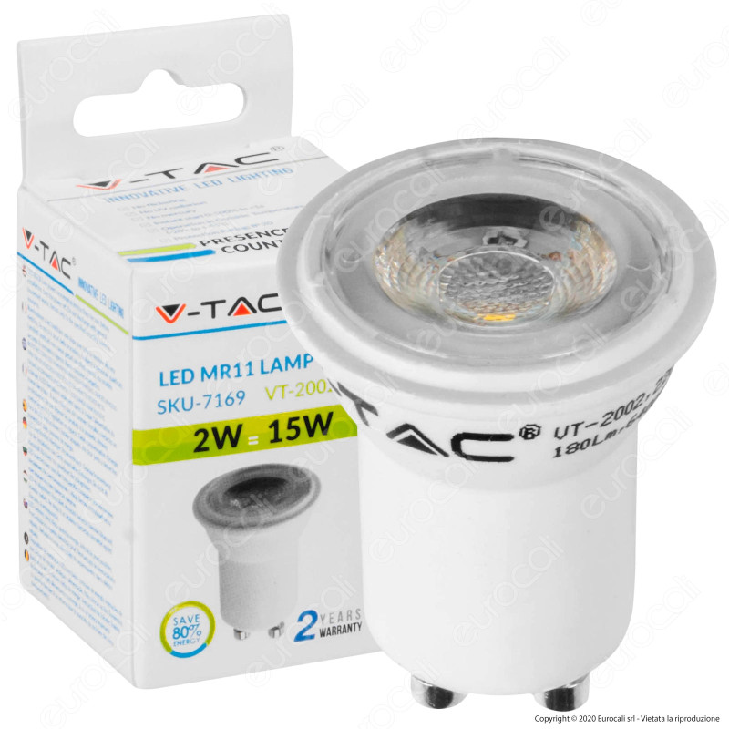 V-Tac VT-2002 Lampadina LED GU10 MR11 2W Faretto Spotlight 38° - SKU