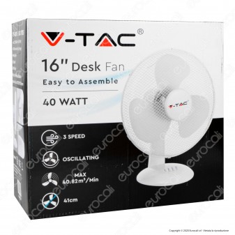 V-Tac VT-4017-3 Ventilatore da Tavolo 40W 3 Pale Colore Bianco