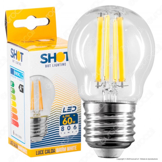 Bot Lighting Shot Lampadina LED E27 6W MiniGlobo G45 Filamento Bot Lighting Shot Lampadina LED E27 6W MiniGlobo G45 Filamento