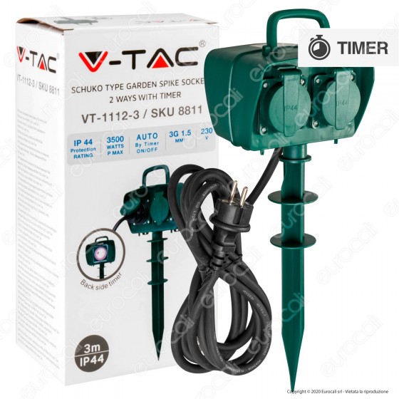 V-Tac VT-1112-3 Multipresa IP44 2 Posti con Prese Schuko da Giardino V-Tac VT-1112-3 Multipresa IP44 2 Posti con Prese Schuko da Giardino