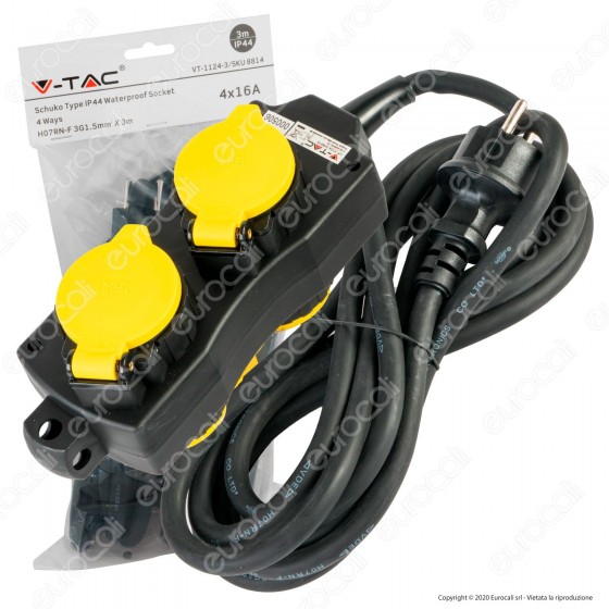 V-Tac VT-1124-3 Multipresa IP44 4 Posti con Prese Schuko da Giardino V-Tac VT-1124-3 Multipresa IP44 4 Posti con Prese Schuko da Giardino