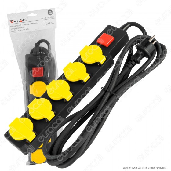 V-Tac VT-1125-3 Multipresa IP44 5 Posti con Prese Schuko da Giardino V-Tac VT-1125-3 Multipresa IP44 5 Posti con Prese Schuko da Giardino