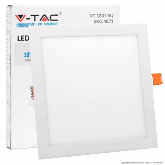 V-Tac VT-1807 SQ Pannello LED Quadrato 18W SMD da Incasso con Driver