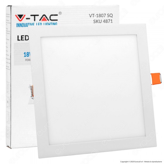 V-Tac VT-1807 SQ Pannello LED Quadrato 18W SMD da Incasso con Driver V-Tac VT-1807 SQ Pannello LED Quadrato 18W SMD da Incasso con Driver