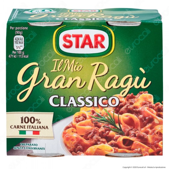 Star Il Mio Gran Ragù Classico Sugo Pronto con Pomodoro e Carne Italiana - 2 Lattine da 180g