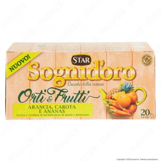 Sogni D'Oro Orti & Frutti Infuso al Gusto di Arancia Carota Ananas con Ibisco - Confezione da 20 Filtri