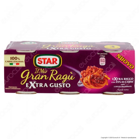 Star Il Mio Gran Ragù Extra Gusto Sugo Pronto Pomodoro Carne Italiana e Spezie Profumate - 3 Lattine da 100g