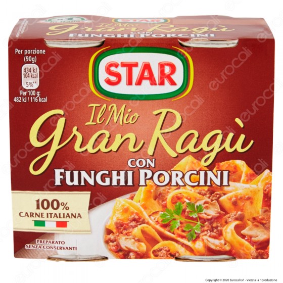 Star Il Mio Gran Ragù con Funghi Porcini Sugo Pronto Pomodoro e Carne Italiana - 2 Lattine da 180g Star Il Mio Gran Ragù con Funghi Porcini Sugo Pronto Pomodoro e Carne Italiana - 2 Lattine da 180g