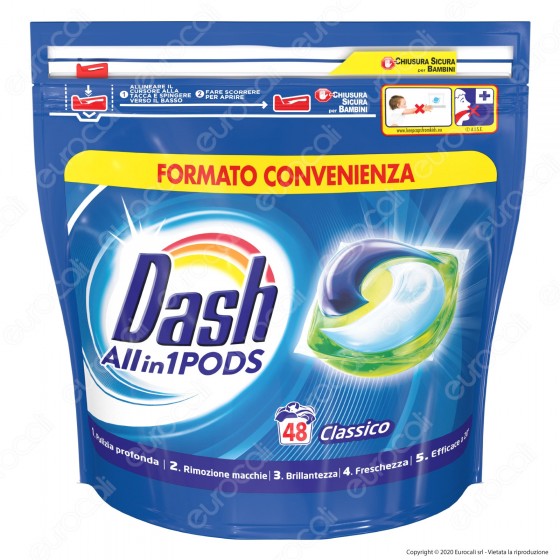 Dash All in 1 Pods Classico Detersivo in Capsule - Confezione da 48 Dash All in 1 Pods Classico Detersivo in Capsule - Confezione da 48