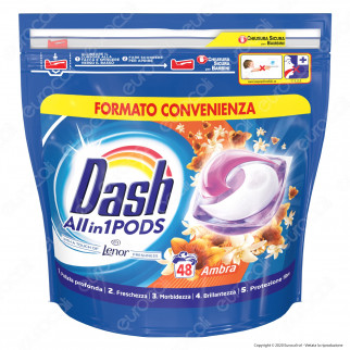 Dash All in 1 Pods all'Ambra Detersivo in Capsule - Confezione da 48