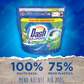 Dash All in 1 Pods Anti Odore Detersivo in Capsule - Confezione da 49