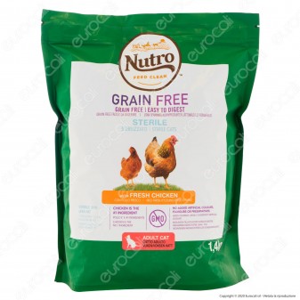 Nutro Grain Free con Pollo Fresco Cibo Secco per Gatti Adulti Sterilizzati - Busta da 1,4Kg