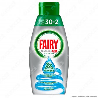 Fairy Platinum Gel detersivo per LavastoviglieBrezza Marina 32 lavaggi - Flacone da 650ml