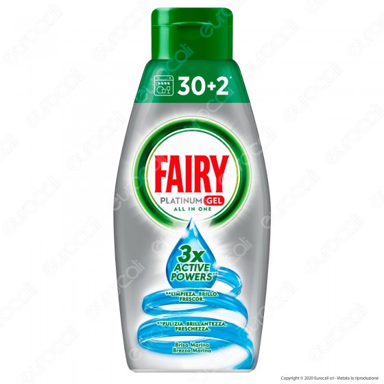 Fairy Platinum Gel detersivo per LavastoviglieBrezza Marina 32 lavaggi - Flacone da 650ml