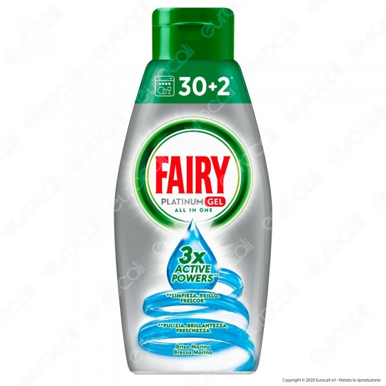 Fairy Platinum Gel detersivo per Lavastoviglie Brezza Marina 32 Fairy Platinum Gel detersivo per Lavastoviglie Brezza Marina 32