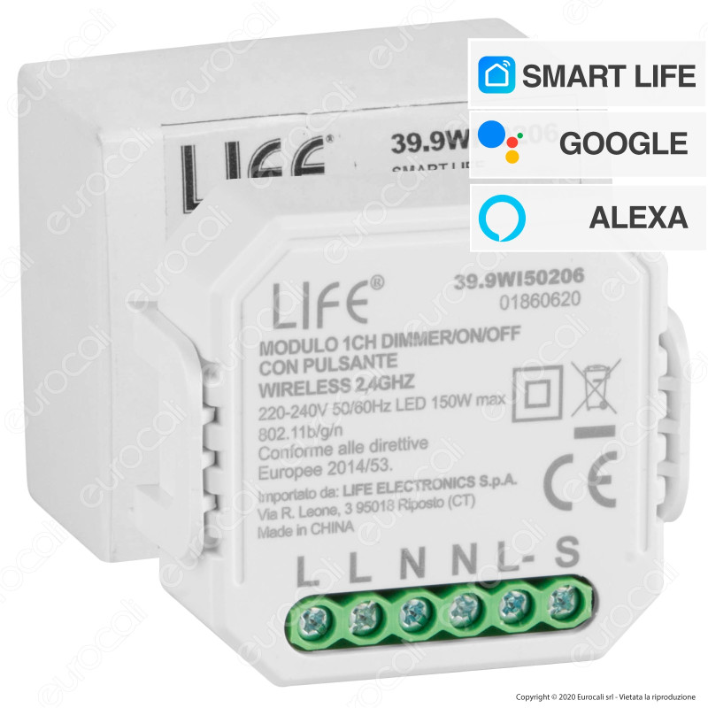 Life Modulo 1CH Ricevitore Interruttore Dimmer/ON/OFF Wi-Fi con Life Modulo 1CH Ricevitore Interruttore Dimmer/ON/OFF Wi-Fi con