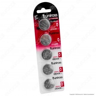 Uniross Lithium Pile al Litio CR2430 3V - Blister da 5 Batterie