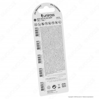 Uniross Pile Alcaline a Bottone AG2 / LR726 / G2 / LR59 / 196 / 197 /