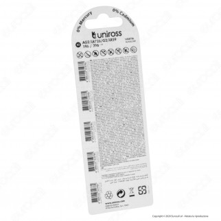 Uniross Pile Alcaline a Bottone AG2 / LR726 / G2 / LR59 / 196 / 197 /