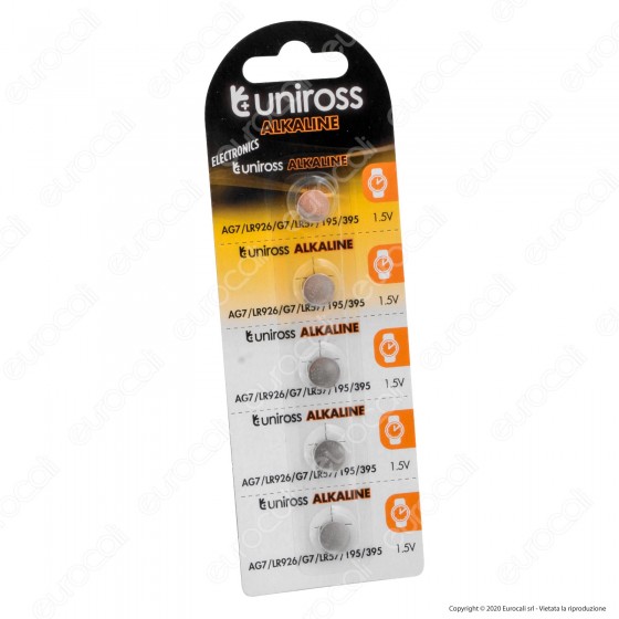 Uniross Pile Alcaline a Bottone AG7 / LR926 / LR927 / G7 / LR57 / 195 Uniross Pile Alcaline a Bottone AG7 / LR926 / LR927 / G7 / LR57 / 195