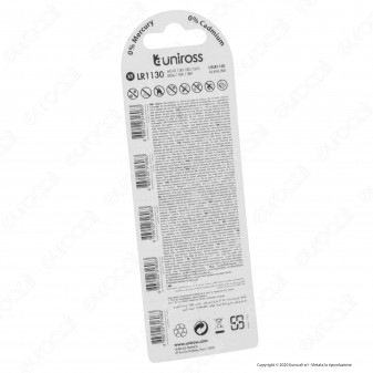 Uniross Pile Alcaline a Bottone AG10 / LR1130 / G10 / LR54 / 189 /