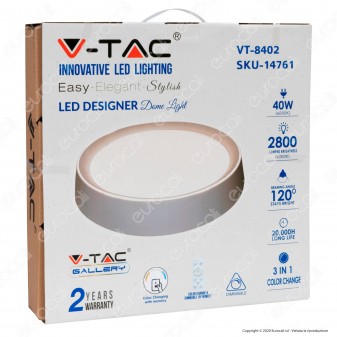 V-Tac VT-8402 Plafoniera LED 3in1 20W / 40 W Forma Circolare con Telecomando - SKU 14761